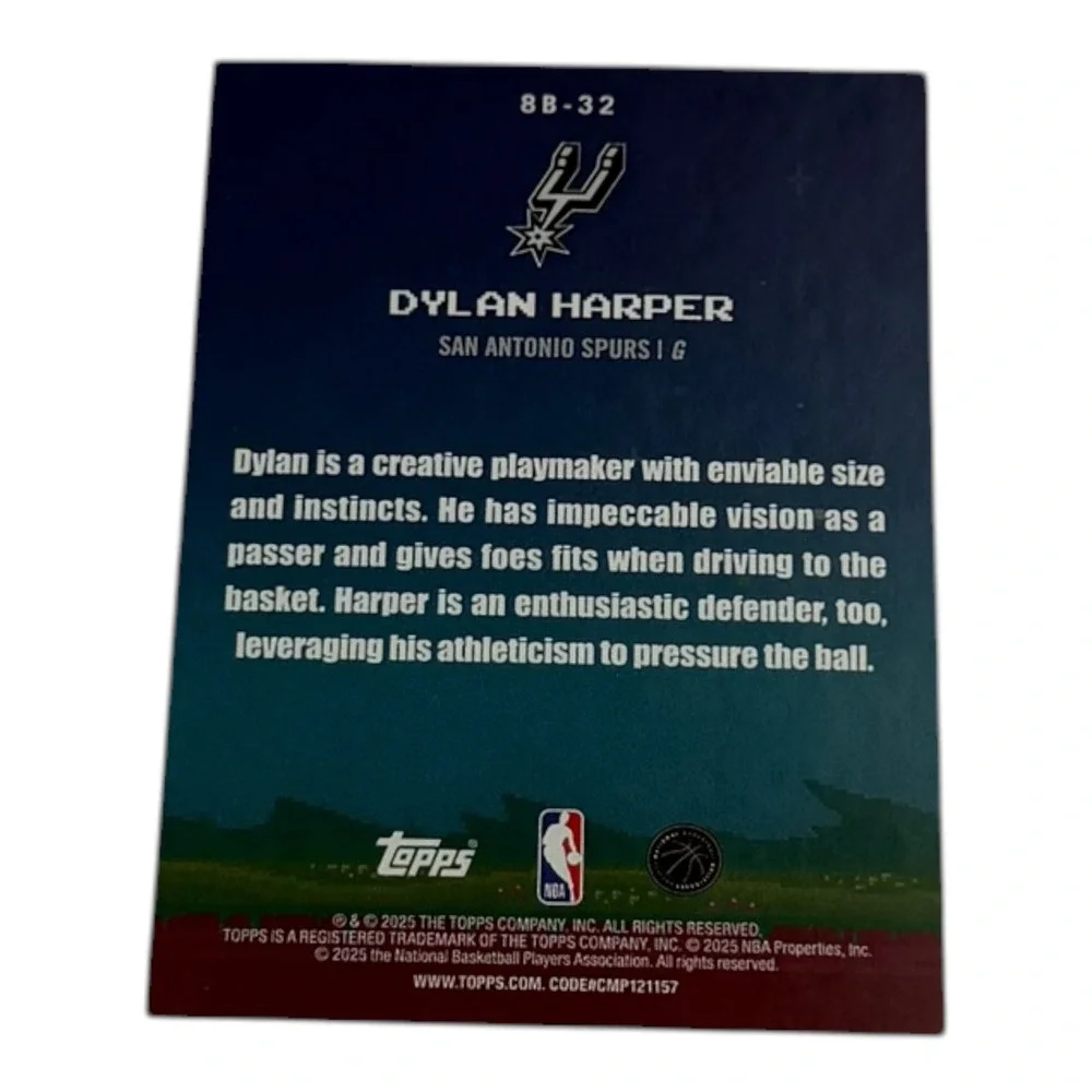 2025 Topps 8-Bit Ballers Dylan Harper Rookie Card 8B-32 San Antonio Spurs RC NBA - Picture 2 of 2